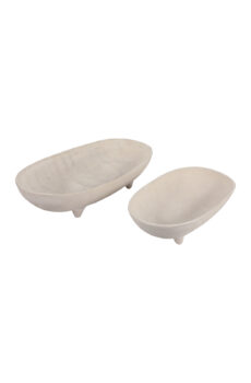Paper Mache Footed Oval Bowls, Ivory