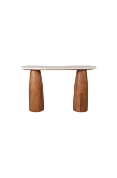 Curved Marble Top Teak Wood Console Table