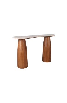 Curved marble top teak console